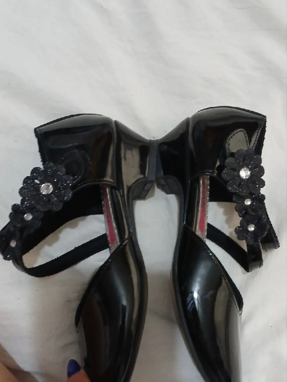 Rachel Shoes Girls Black Patent Double-Strap Mary Janes with Flower